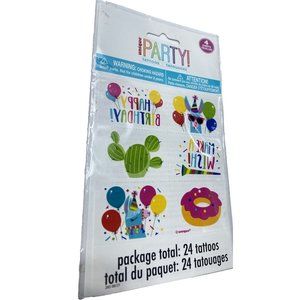 Happy Birthday Party Washable Tattoos 24pc Set, Kids Fake Tattoos for Parties.